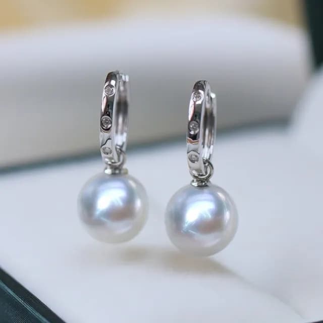 【La Corser】兩戴款 9-9.9mm 南洋澳白珍珠 天然海水珍珠 耳環 耳圈 18K金 鑽石 耳飾 正圓珍珠 優雅百搭