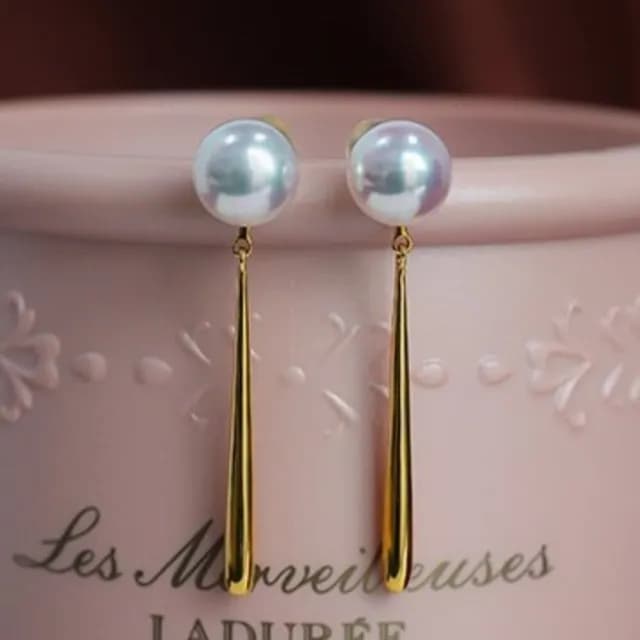 【La Corser】7.5-8mm 日本 Akoya 天然海水珍珠 耳釘 耳環 一款兩戴 18K金 耳墜 天女級 長款 耳飾