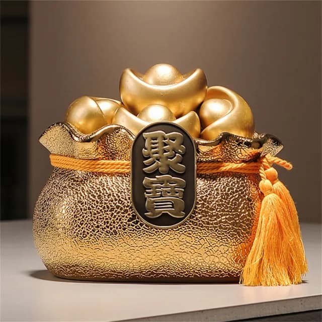 【超微米】招財聚寶盆擺件 客廳電視櫃玄關擺設 金元寶聚寶桌上擺飾 喬遷禮品 輕奢裝飾品(聚寶袋開運擺件)