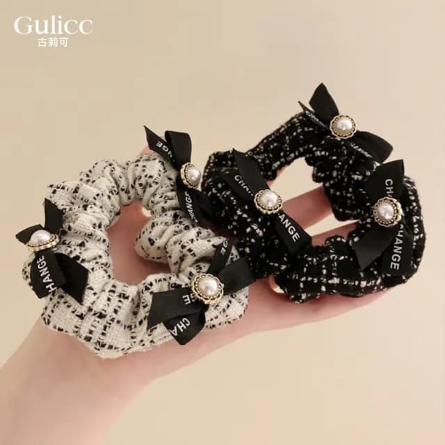 【Gulicc】小香風 珍珠蝴蝶結髮圈(雙11 聖誕節 生日 髮飾 頭飾 鯊魚夾 抓夾 禮物)