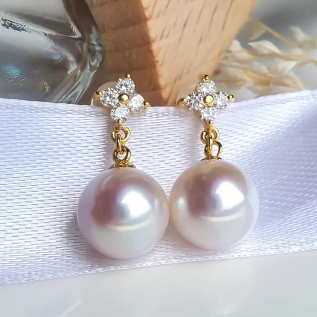 【La Corser】9-9.5mm 日本 Akoya 珍珠 耳環 天然海水珍珠 18K黃金 耳飾 正圓珍珠 優雅百搭