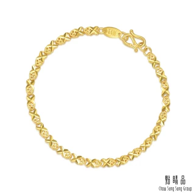 【點睛品】機織素鍊 十字鑽砂 黃金手鍊_計價黃金(17cm)