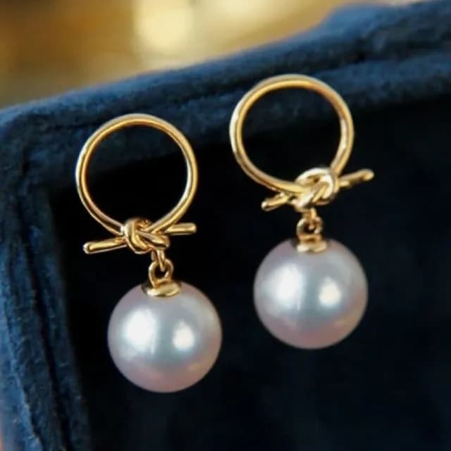 【La Corser】雪人泡泡系列 7.5-7.9mm Akoya 天然海水珍珠 耳環 18K金 質感 繩結設計 時尚耳飾