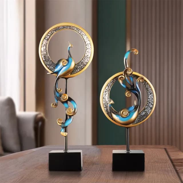 【超微米】鳳凰擺件一對 客廳玄關酒櫃裝飾品 家居創意鳳凰擺設 喬遷開業送禮(風水招財擺件)