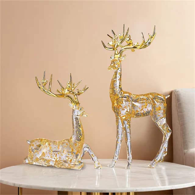 【超微米】招財鹿擺件一對 客廳玄關酒櫃裝飾品 辦公室桌面擺件 喬遷送禮(風水招財鹿擺件)