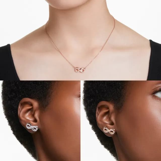 【SWAROVSKI 施華洛世奇】Infinity 鏈墜/耳釘 永恆項鍊 白色 鍍玫瑰金色/鍍白金色(4款任選_情人節禮物)