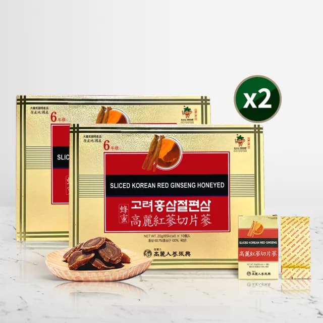 【振興高麗人蔘】蜂蜜高麗紅蔘切片蔘-6年根200g*2入組(送禮首選 長輩熱愛款)