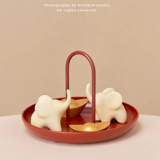 【新川】迷你招財象擺飾 三色可選 桌面工位裝飾小物(招財吸水陶瓷 首飾收納擺件 新年喬遷賀禮)