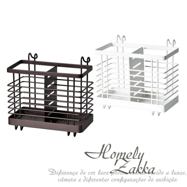 【Homely Zakka】日式簡約鐵藝可掛式筷子叉勺餐具分類瀝水籃/餐具收納架/置物架_2色一組(收納 瀝水 置物)
