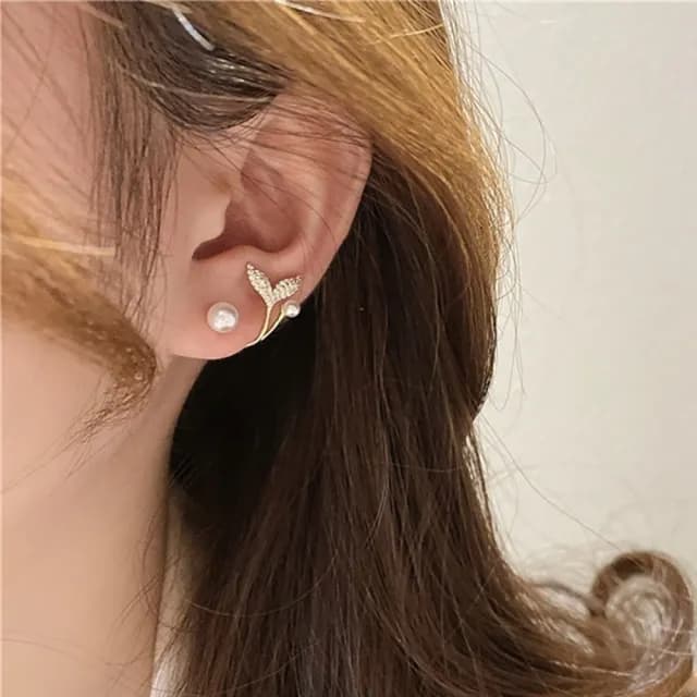 【Oni 歐妮】人魚戲珠 耳針穿式耳環耳釘耳骨環 耳飾925銀針(1對入)