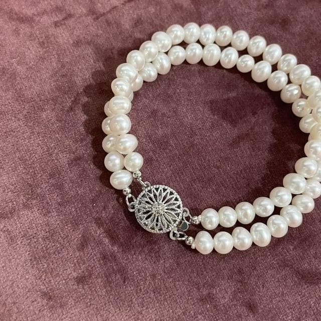 【Elegant 珍愛宣言】復古雙串天然珍珠手鍊(珍珠手鍊 珍珠飾品 送禮推薦 生日禮物 母親節禮)