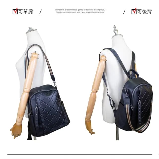【玩皮工坊】情人節禮物 頭層牛皮菱格紋女士2用雙肩包後背包女包LB855(單色選)