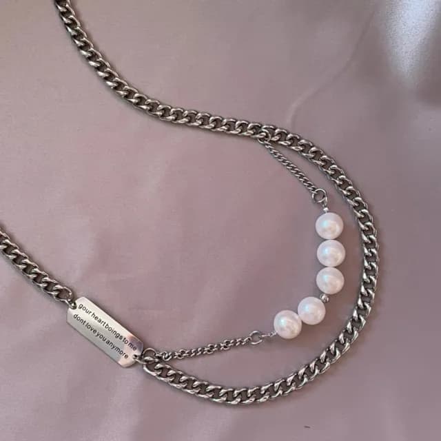 【Elegant 珍愛宣言】父親節禮物 古巴風拼接天然珍珠雙層次男女中性鋼項鍊-訂製(珍珠項鍊 珍珠飾品 男性珍