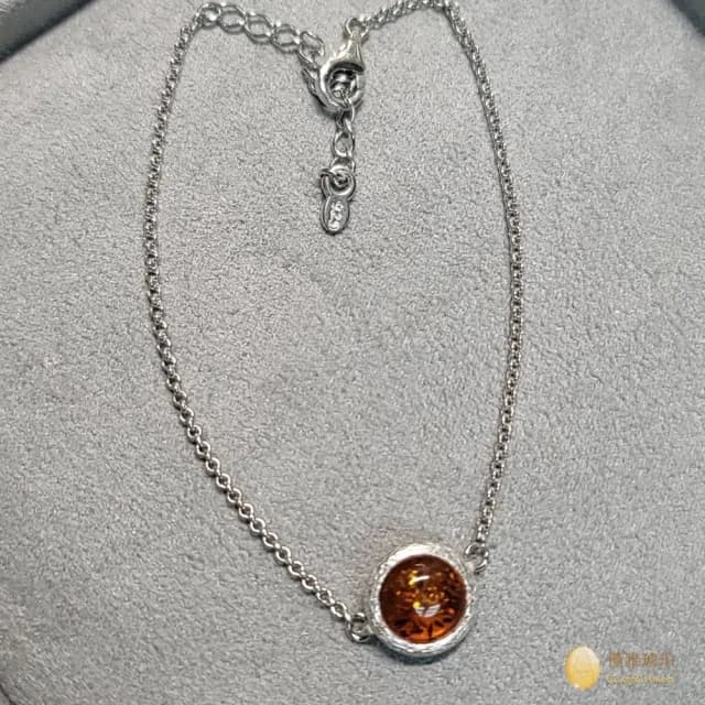 【優雅琥珀】母親節禮物   圓型干邑色琥珀 銀質手鍊(簡單的設計 秀氣中添亮點)