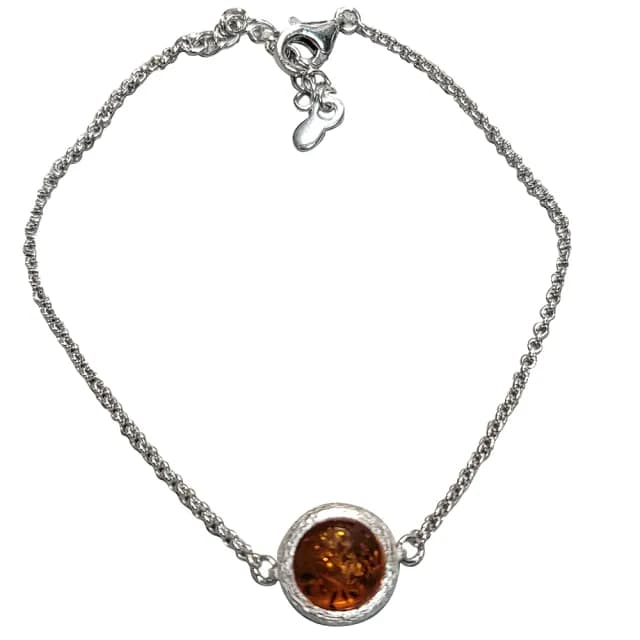 【優雅琥珀】母親節禮物   圓型干邑色琥珀 銀質手鍊(簡單的設計 秀氣中添亮點)