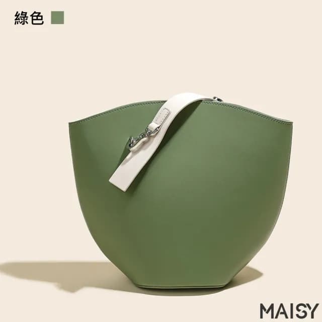【MAISY】情人節禮物 真皮時尚設計簡約水桶包(真皮包包 現+預  卡其色／綠色／米色)