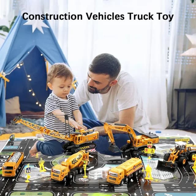 【CUTE STONE】仿真工程挖土機小汽車玩具26件組(玩具車 生日玩具 兒童益智玩具)