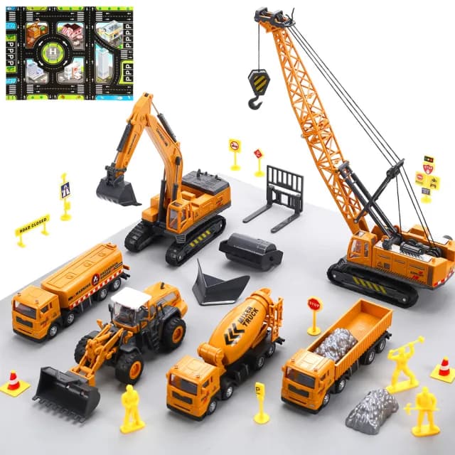 【CUTE STONE】仿真工程挖土機小汽車玩具26件組(玩具車 生日玩具 兒童益智玩具)