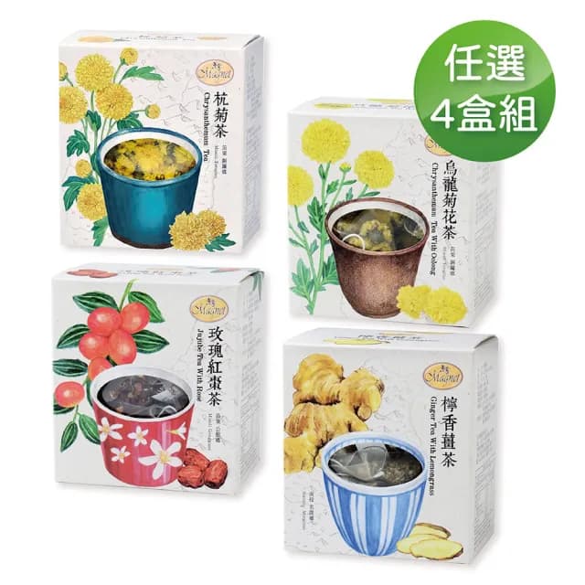 【曼寧】台灣花草茶包任選4盒組(玫瑰紅棗/杭菊茶/檸香薑茶/烏龍菊花茶)