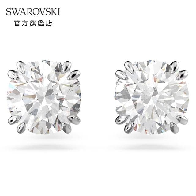 【SWAROVSKI 官方直營】Stilla 耳釘 圓形切割 白色 鍍白金色 母親節禮物