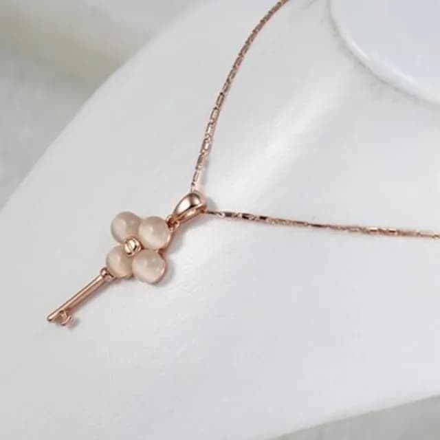 【米蘭精品】現貨+預購 玫瑰金項鍊貓眼石吊墜(精美鑰匙時尚精選情人節生日聖誕節交換禮物女飾品73kt24)