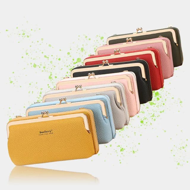 【RH】荔枝紋拉鍊珠扣兩用肩背錢包(乙柔軟布料手感極佳福利價)