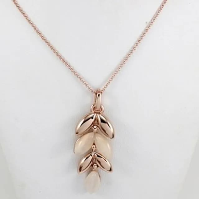 【米蘭精品】現貨+預購 玫瑰金項鍊貓眼石吊墜(精美葉子造型優雅情人節生日聖誕節交換禮物女飾品73kt32)