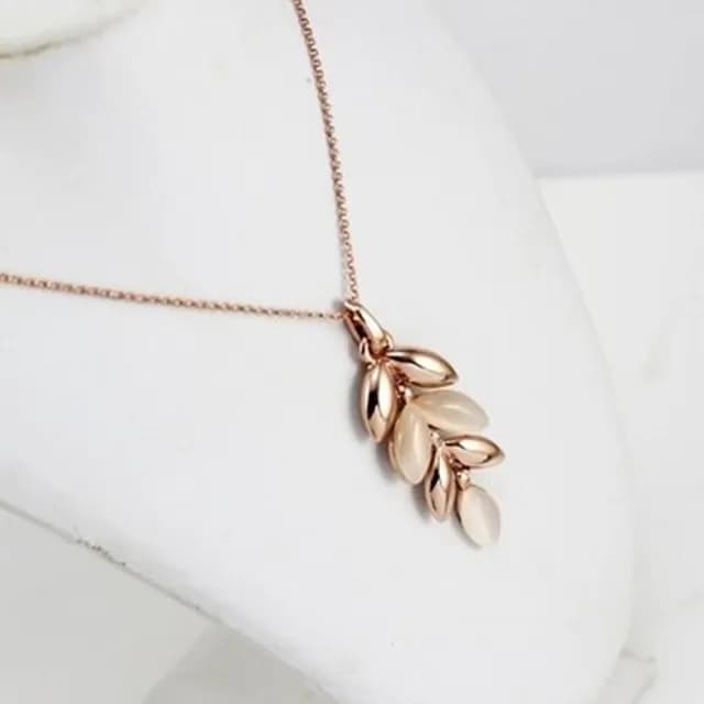 【米蘭精品】現貨+預購 玫瑰金項鍊貓眼石吊墜(精美葉子造型優雅情人節生日聖誕節交換禮物女飾品73kt32)