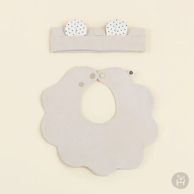 【Happy Prince】韓國製 Creamy熊熊嬰兒童髮飾+花瓣圍兜2件組(女童頭花口水巾)