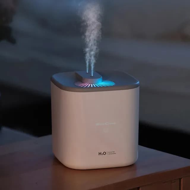 【Bill case】第三代 七彩氣氛燈3L 可換式奈米雙噴頭 靜音水氧大出霧加濕器-靚白(從空氣淨化 防疫更有力)