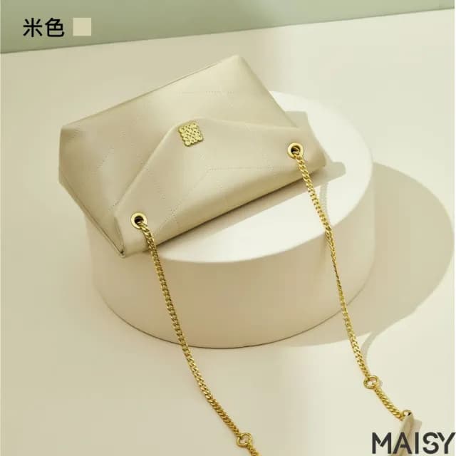 【MAISY】情人節禮物 經典百搭真皮鍊條郵差包(真皮包包 現+預  綠色／白色／黑色／米色)