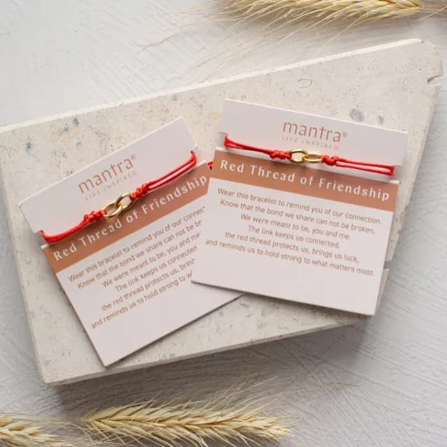 【MantraBand】美國悄悄話 金色圓滿雙圈對鍊 幸運紅繩手鍊 2件組(幸運紅繩手鍊)