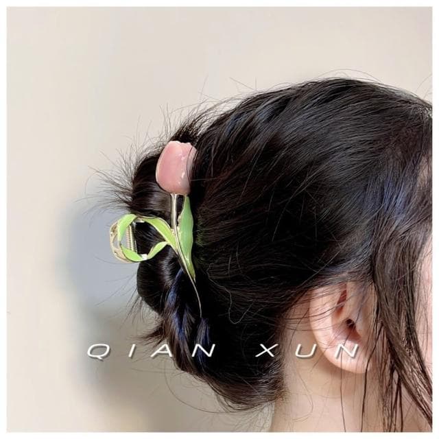 【HaNA 梨花】母親節禮物 陽光燦爛．鬱金香之幻想粉色抓夾(抓夾 韓國髮夾 鯊魚夾)