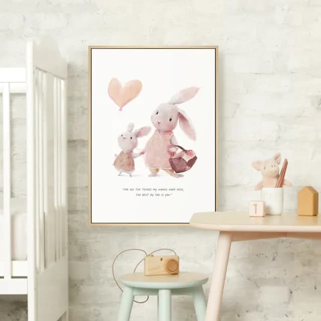 【菠蘿選畫所】最好的你-50x70cm(可愛兔子插畫/母親節兔子掛畫/兒童房裝飾/父親節禮物/母親節)