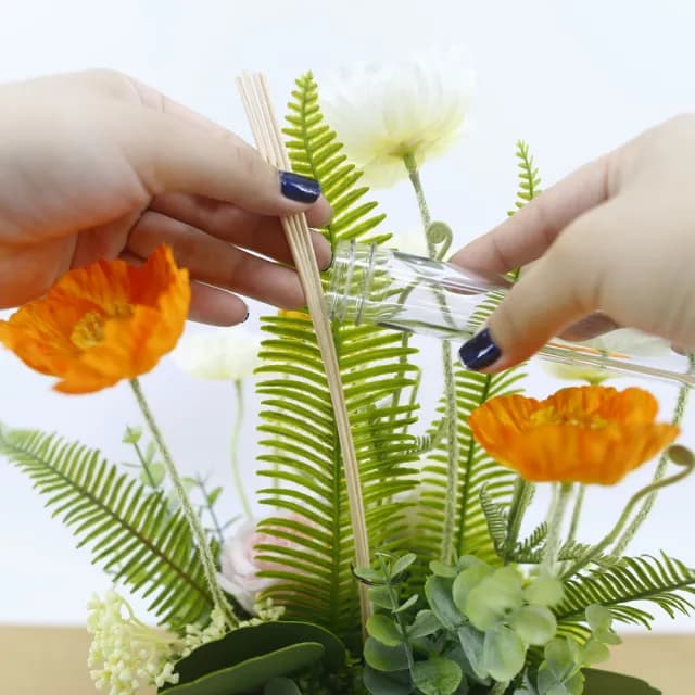 【HUGO DECO 榆果傢飾】橘白虞美人皮革盆香氛花藝(擬真花/香氛/送花/端午節/送禮)