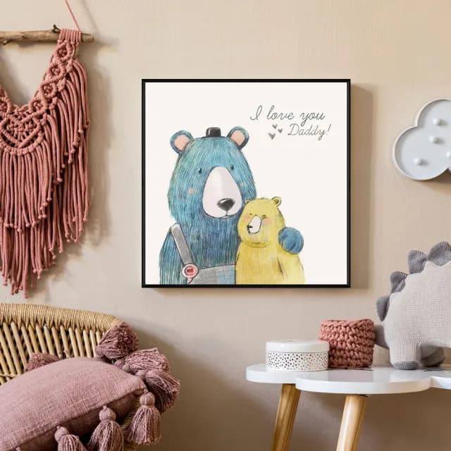 【菠蘿選畫所】爸爸熊愛你-60x60cm(大熊掛畫/兒童房裝飾/親子禮物/父親節禮物)