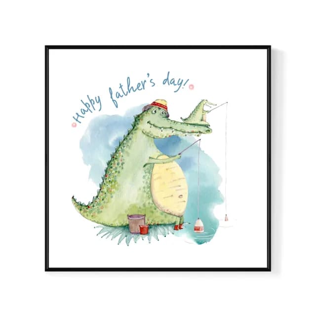 【菠蘿選畫所】與爸爸的時刻 -60x60cm(恐龍掛畫/兒童房裝飾/親子禮物/父親節禮物)