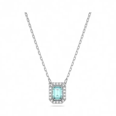 【SWAROVSKI 官方直營】Una 項鏈 八角形切割 藍色 鍍白金色 交換禮物