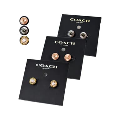 【COACH】圓型LOGO水鑽針式耳環(任選)