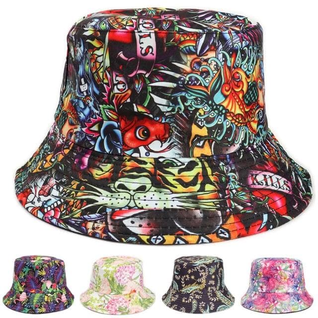 【米蘭精品】現貨+預購 漁夫帽遮陽帽(雙面可摺疊印花平頂男女帽子情人節生日聖誕節交換禮物5色74cq33)