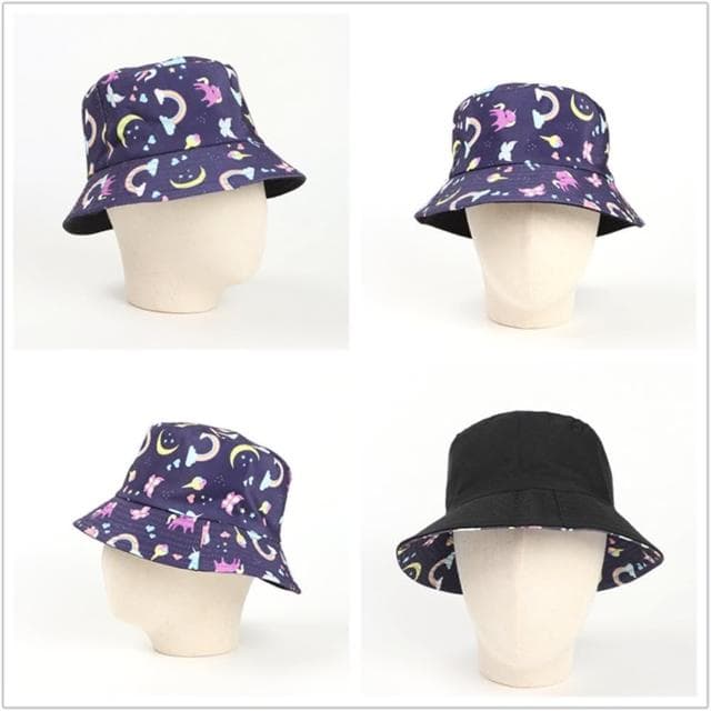 【米蘭精品】現貨+預購 漁夫帽遮陽帽(星空獨角獸平頂雙面男女帽子情人節生日聖誕節交換禮物74cq52)