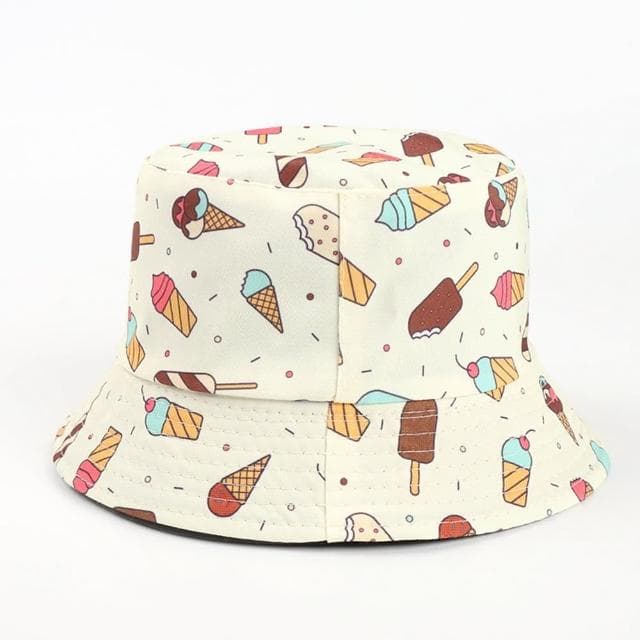 【米蘭精品】現貨+預購 漁夫帽遮陽帽(食物印花雙面可摺疊男女帽子情人節生日聖誕節交換禮物5色74cq41)
