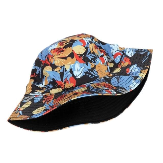 【米蘭精品】現貨+預購 漁夫帽遮陽帽(樹葉印花雙面平頂男女帽子情人節生日聖誕節交換禮物74cq32)