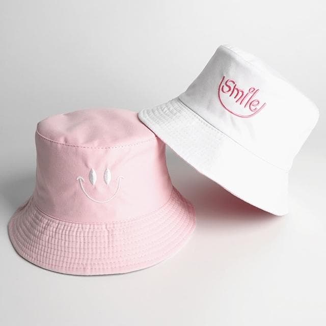 【米蘭精品】現貨+預購 漁夫帽遮陽帽(笑臉雙面刺繡平頂男女帽子情人節生日聖誕節交換禮物4色74cq47)