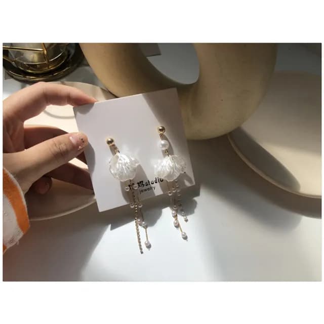 【BBHONEY】超仙長款流蘇耳墜花瓣珍珠氣質耳飾耳夾潮(網美必備款)