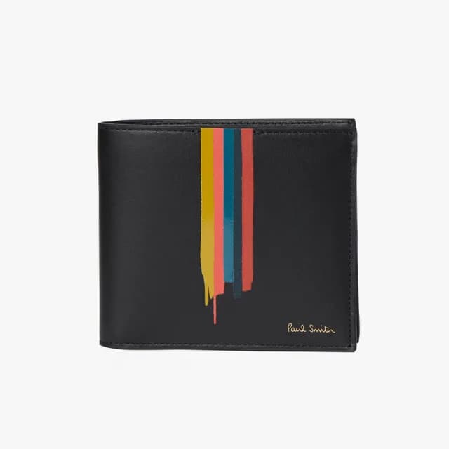 【Paul Smith】經典條紋皮革短夾 黑色(M1A-4832-APAINT)