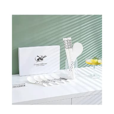 【TWBUY 台灣好購】赫本風陶瓷餐具組禮盒(筷子湯匙飯匙 質感禮物 交換禮物 加厚硬殼禮盒)