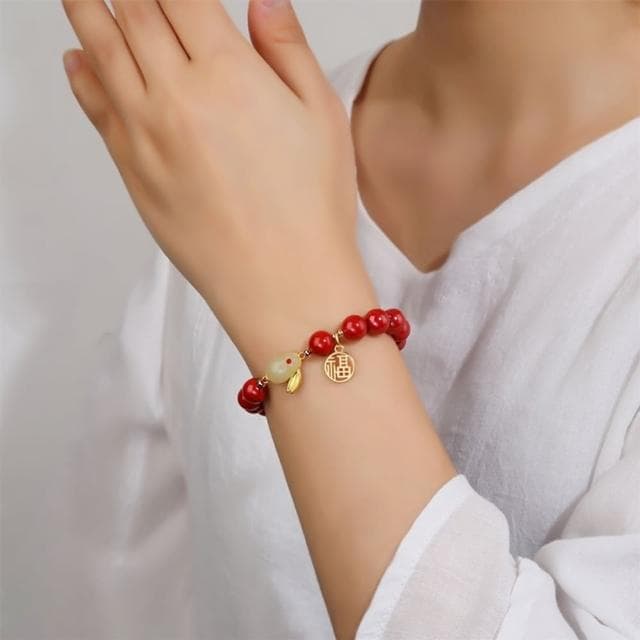【米蘭精品】現貨+預購 硃砂手鍊朱砂手串(8mm月兔福字串珠女飾品聖誕節交換禮物74fq26)