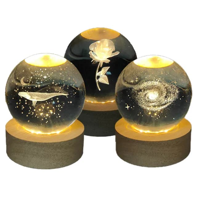 【Time Leisure】聖誕節交換禮物水晶球3D雷雕USB實木夜燈