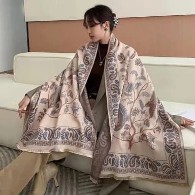 【ROYALLIN 蘿林嚴選】仿羊絨圍巾/披肩(雙面圍巾 居家披肩 羊絨保暖 羊毛大披肩)